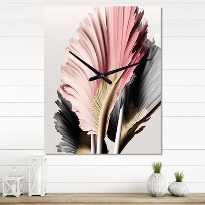 Horloge murale moderne rose et grise avec fleurs hyperréalistes Gerbera