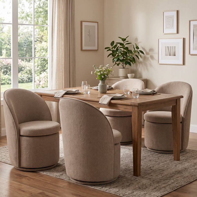 Chaises de salle à manger rembourrées en tonneau, chaises de cuisine pivotantes en tissu Boucle, chaises d'appoint à oreilles, fauteuils de coiffeuse