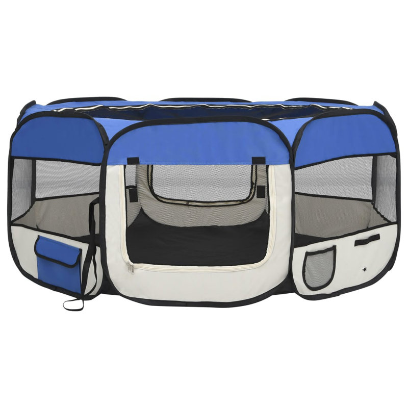 Enclos d'exercice en tissu, H 24 po x l 57,1 po x P 57,1 po, Bleu/crème