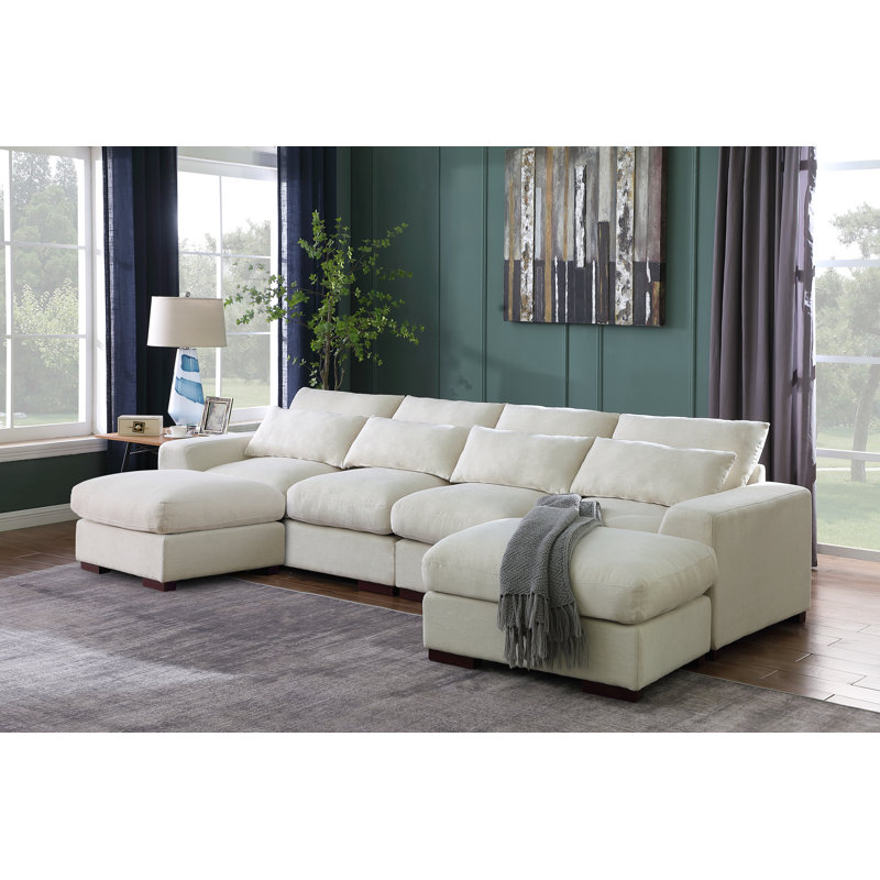 Canapé modulaire en lin avec 2 repose-pieds