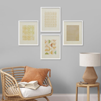 Motif géométrique jaune pastel - ensemble de 4 reproductions de cadres photo simples