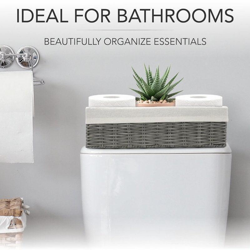Gray Wicker Storage Baskets Set with White Lining
