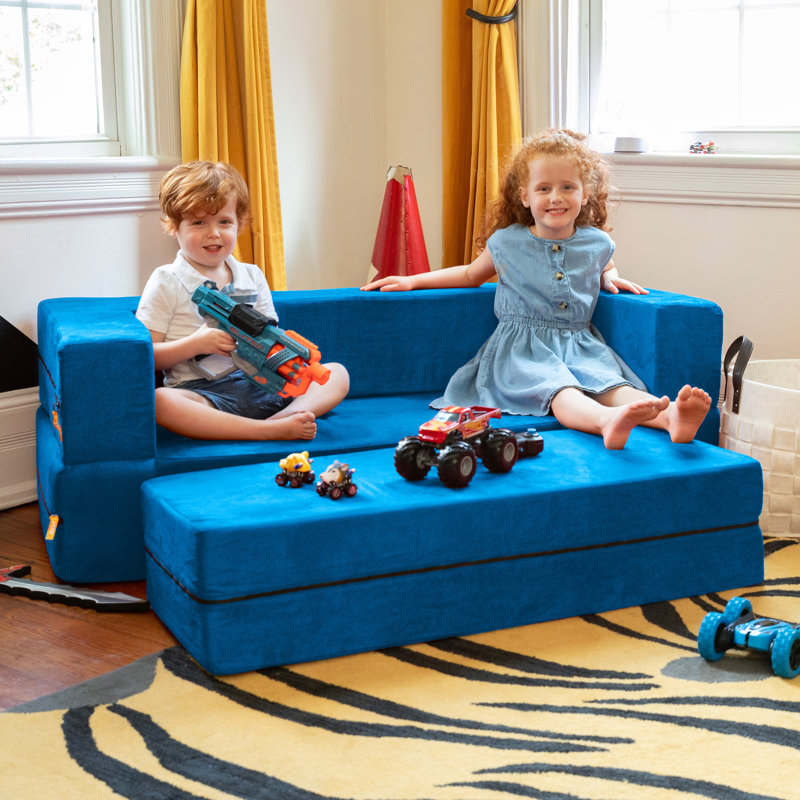 Altermease Zipline Sofa & Large Ottoman 3 in 1 Fold Out Sofa, Big Kids, Blueberry