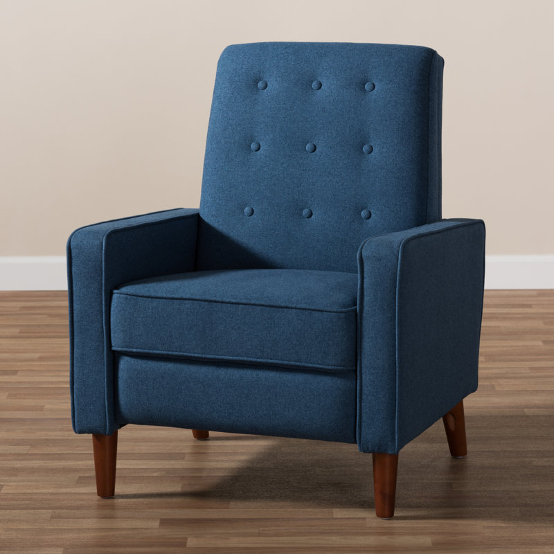 Mid-Century Blue Upholstered Manual Reclining Armchair