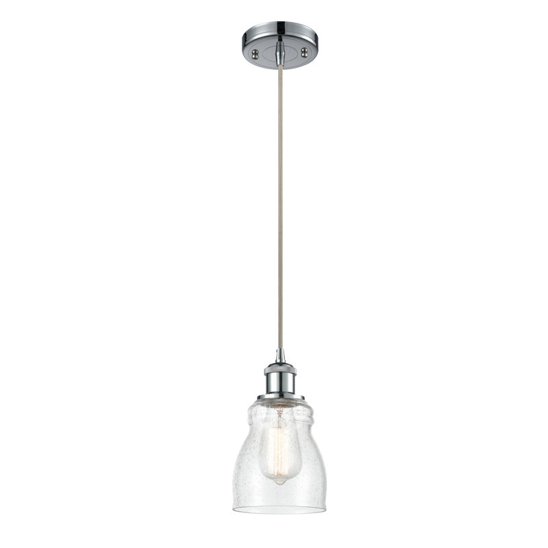 Luminaire suspendu en forme de cloche à 1 lumière Mauk, Ampoule DEL 6 watts Vinage, Grainé, Chrome poli