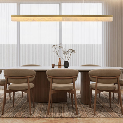 59" Modern Linear Chandelier With Alabaster Shade For Dining Room – Brass Finish