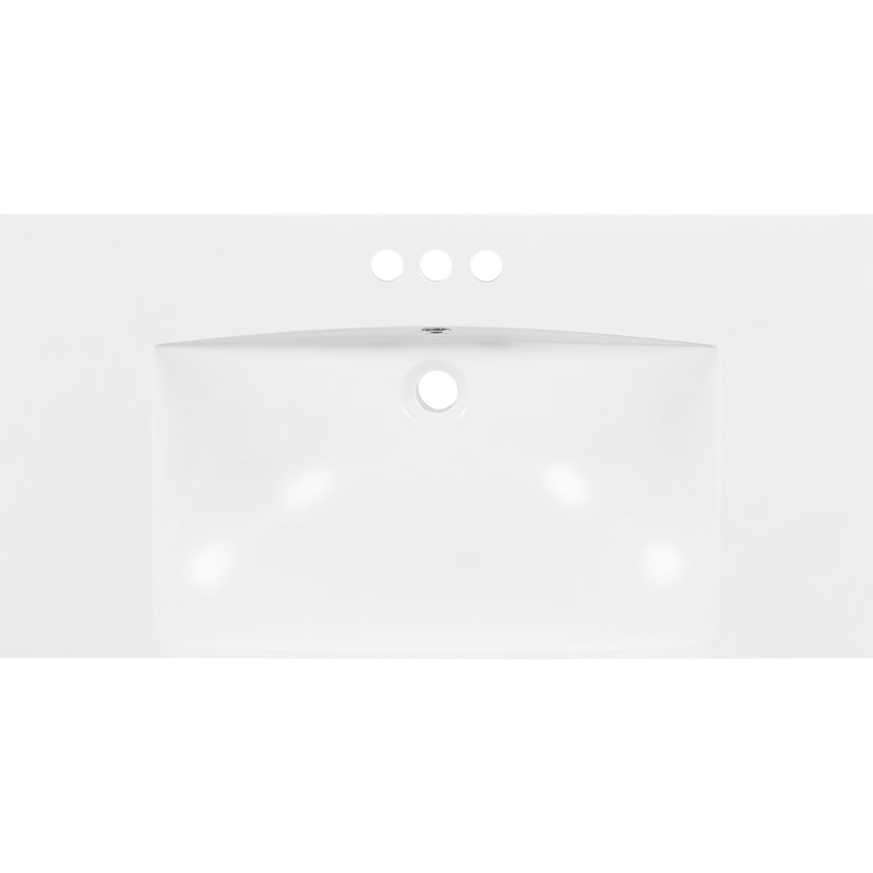 Lavabo de salle de bain rectangulaire en résine 3 trous 36 po x 18 po, comptoir de meuble-lavabo blanc seulement, pour robinet central de 4 po, trou pour les taches et les égratignures, et élégant
