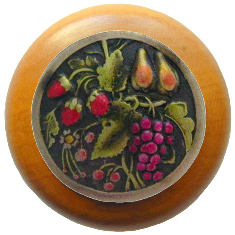 Poignée champignon 1,5 po de diamètre Tuscan, Laiton teinté à la main / bois d'érable