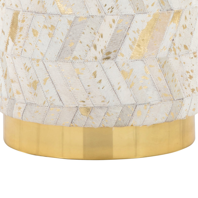 Gold Metal Base Leather With Splatter, Design, Stylish Leather, Multi - Purpose For Indoor, 250 Lbs Limit, No Assembly, 16 In Depth, Width, 18 Height And Styling, Indoor Use, Weight 16X16x18 Inches