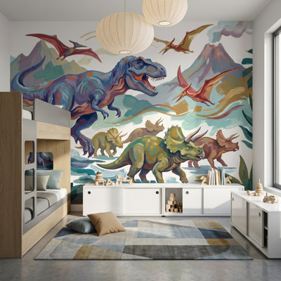 Dinosaur Wallpaper Prehistoric Volcano Wall Mural