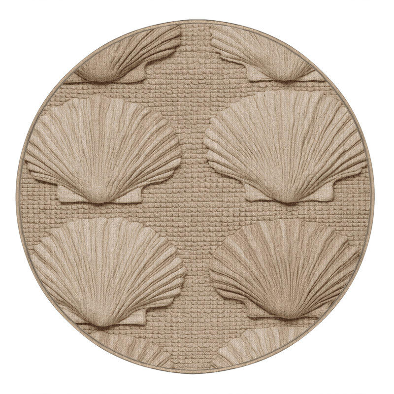 Washable Fossil Shell Design Coastal Area Rug, Round 6'