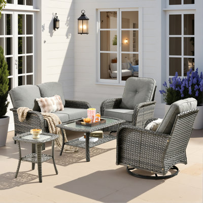 Outdoor furniture with rocking chair 8-piece set with cushion by Lark Manor