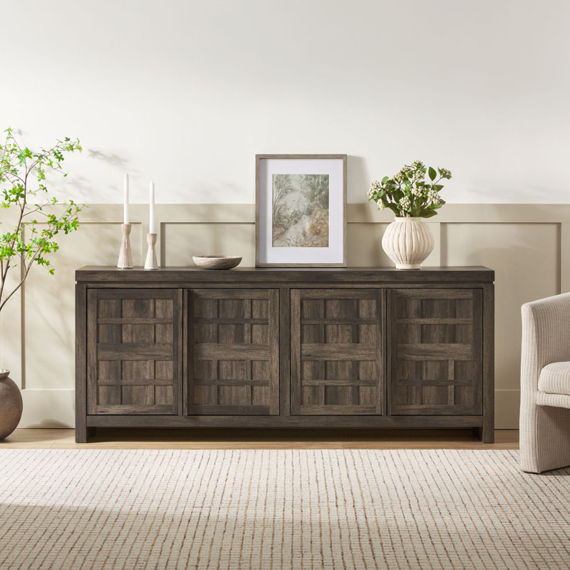 Bateson Modern 74" Sideboard with Storage Cabinets, Black Oak