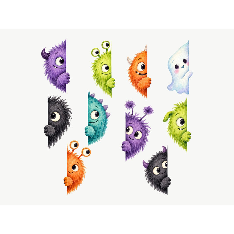Peeking Monster Wall Decals, Set of 10 Peel and Stick Nursery Wall Stickers, Satin Finish Removable Kids Room Wall Art, 20"W x 20"H (50 x 50 cm)