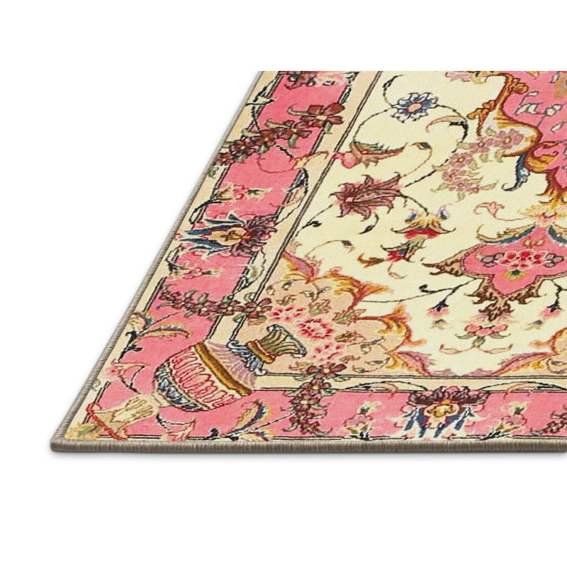 Tapis oriental rose / crème / bleu, Rectangle 5 pi x 7 pi