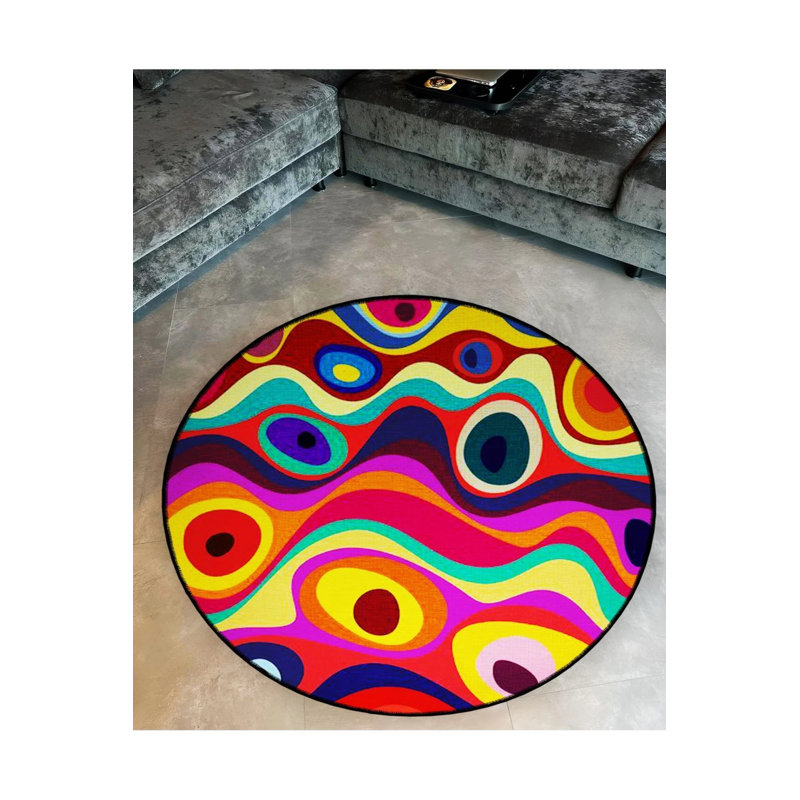 Multicolored Circles Woven Base Modern Decorative Carpet, Round 5'