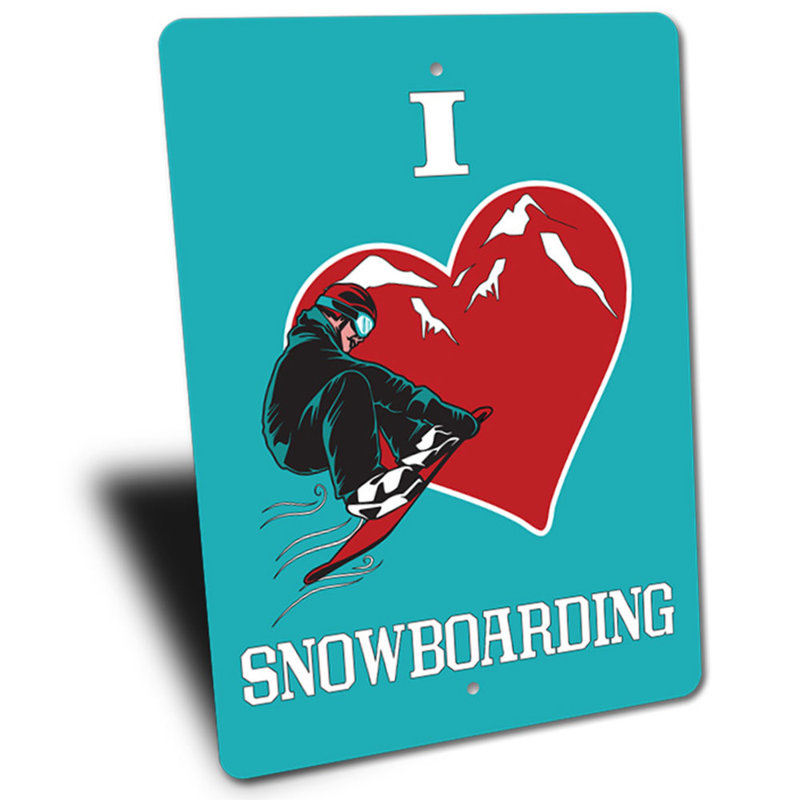 «I Love Snowboarding», panneau en aluminium, H 14 po x l 10 po x P 0,04 po