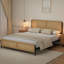 Cadre de lit naturel avec tête et pied de lit en rotin, cadre de matelas Boho sans sommier, cadre de lit en bois facile à assembler et sans bruit-895327655