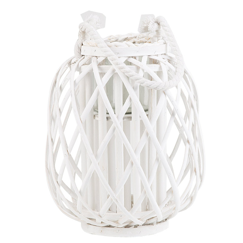 Wood Floor Lantern, 30 cm H x 25 cm W x 25 cm D, White