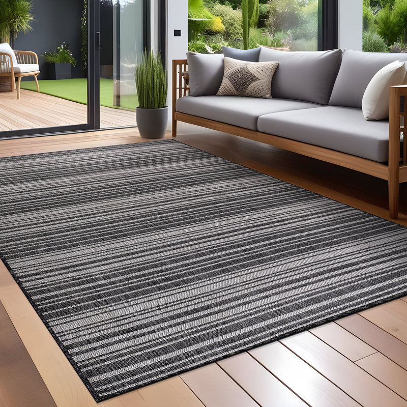 Tapis gris à rayures Waikiki, Rectangle 8 pi x 10 pi