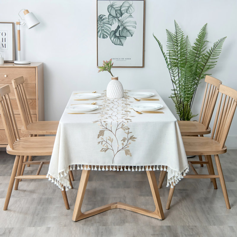 Nappe de haute qualité lavable et infroissable avec pampille (feuille), Beige, L 55 po x P 86 po