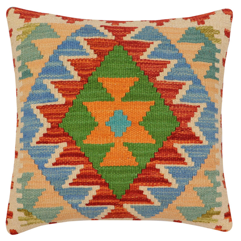Coussin Bohème Marchant, Rouille / bleu / beige / vert, H 16 po x l 18 po