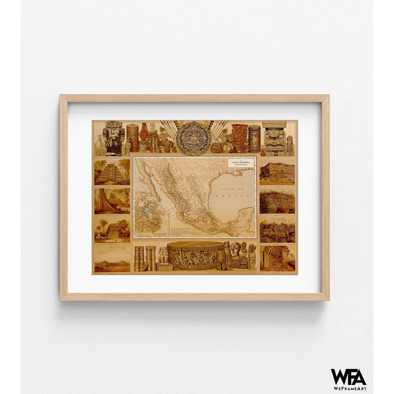 Carte de l'archéologie du Mexique, idée de cadeau d'archéologue, affiche de maison mexicaine, affiche murale de classe espagnole, vieille carte du Mexique, affiche