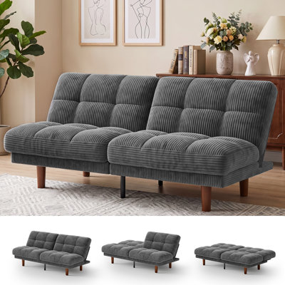 Canapé-lit futon convertible de 65 po, canapé-lit avec dossier réglable et canapé-lit inclinable ergonomique en velours côtelé pour petits espaces, salon, bureau