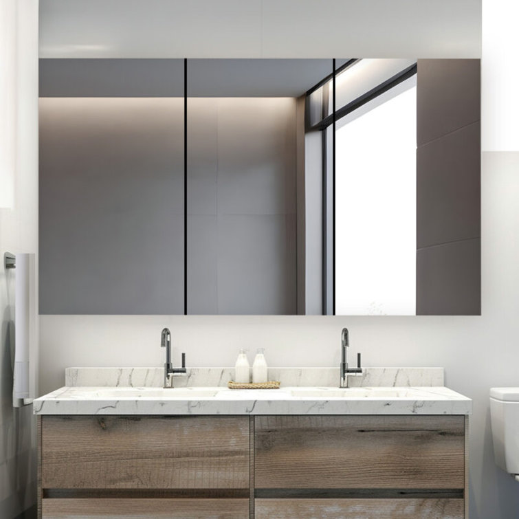 Royale 60"x30" Medicine Cabinet Defogger, 3X Vertically Adjustable Magnifying Mirror, Electrical Outlets.