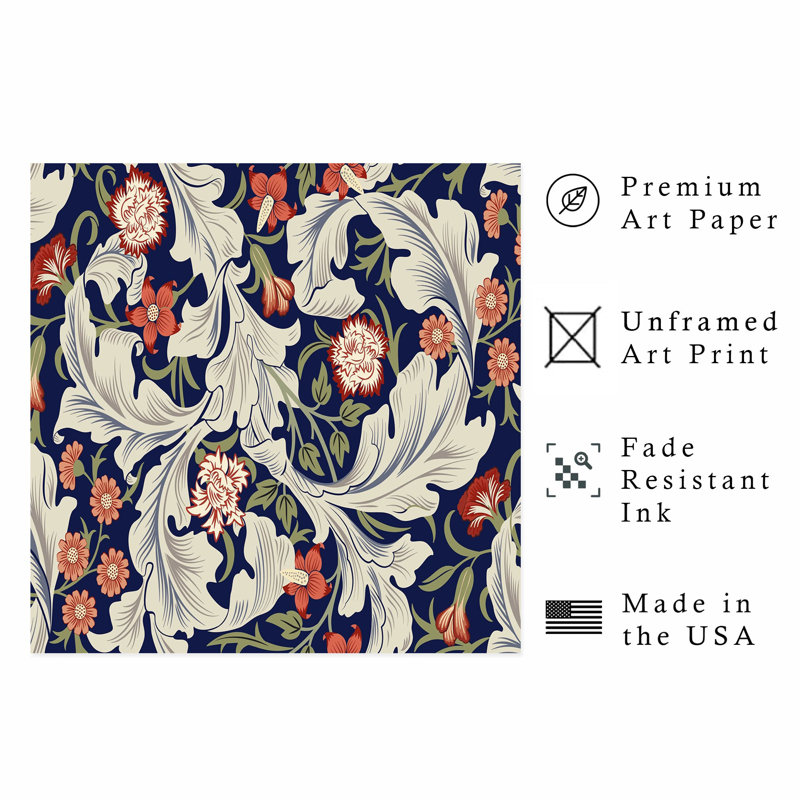 «Botanical William Morris Style», reproduction d'art classique sans cadre, H 24 po x l 24 po