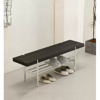 Banc à chaussures moderne en acier inoxydable et bois massif