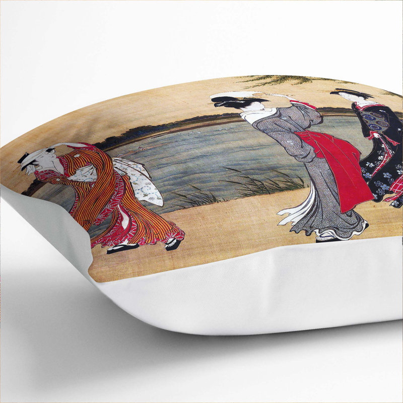Three Girls on a Riverbank by Torii Kiyonaga Cushion with Filling, 55cm H x 55cm W x 20cm D, White