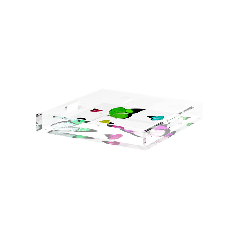 Butterflies Acrylic Rectangle Decorative Tray, 2" H x 12.5" W x 7.75" D, Acid Green