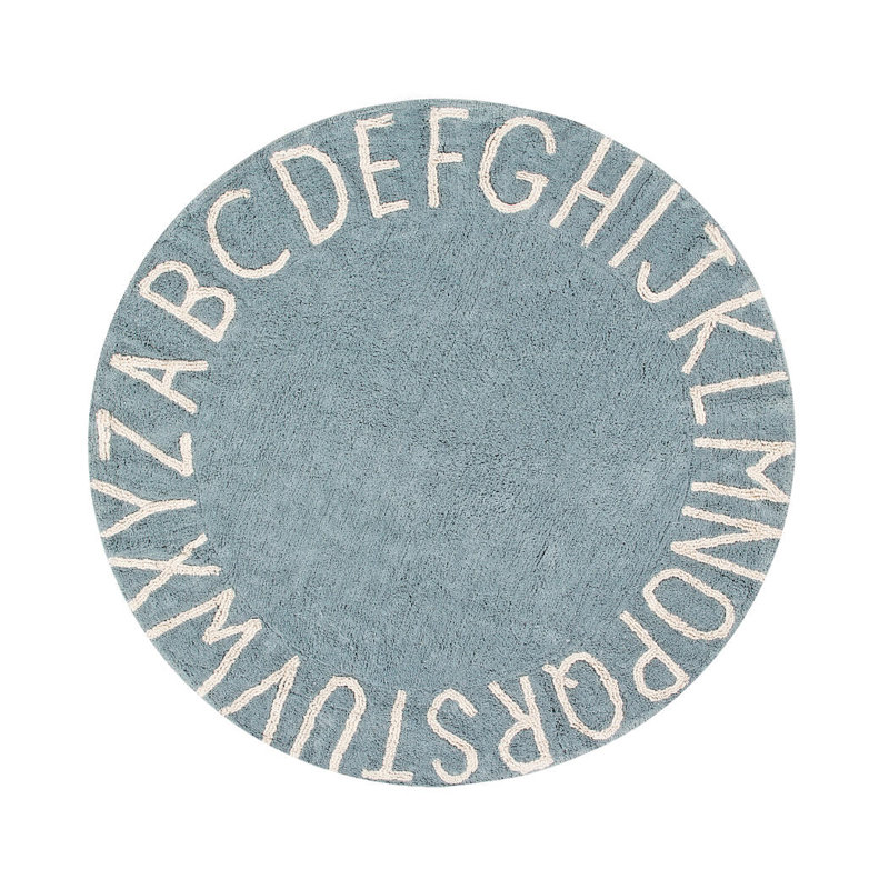 Tapis rond en coton ABC / bleu rétro / naturel ABC