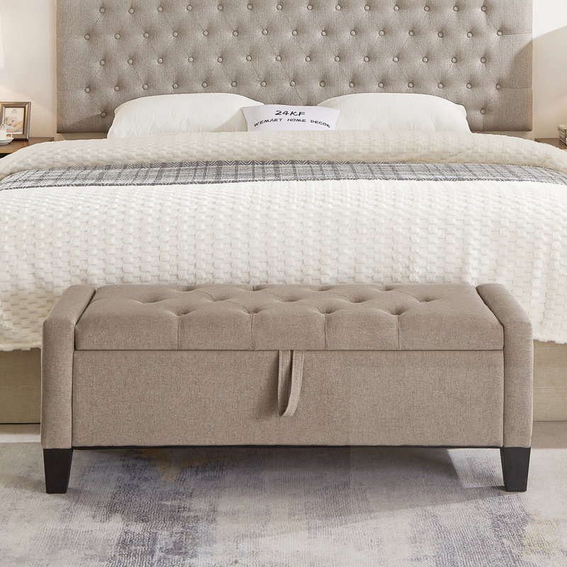 Banc de rangement rembourré avec charnière, Linen, Linen