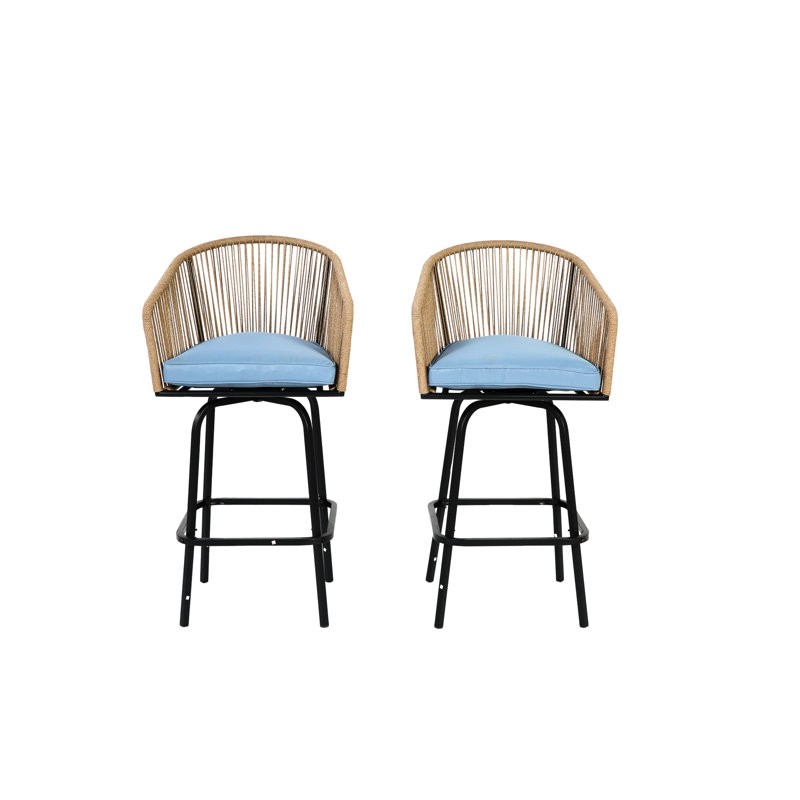 2 tabourets de bar de patio tous temps bleus avec - pour les espaces extérieurs comme le jardin, la piscine, la terrasse et l'attribut d'assemblage rapide des chaises de balcon, facile à monter