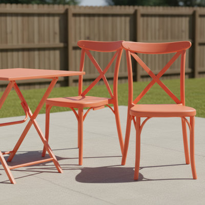 Set of Four 21" Salmon Heavy Duty Plastic Outdoor Stacking Dining Chairs by HomeRoots