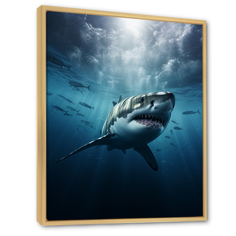 " Blue Shark Apex Predator Photo II ", 44" H x 34" W x 1.5" D, Natural Floater Framed