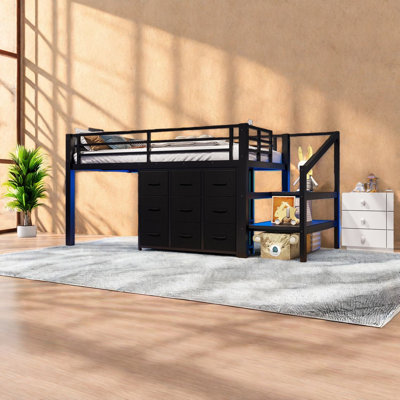 Storage Beds Twin Metal Loft, Mdf Modern Industrial Home Bedroom