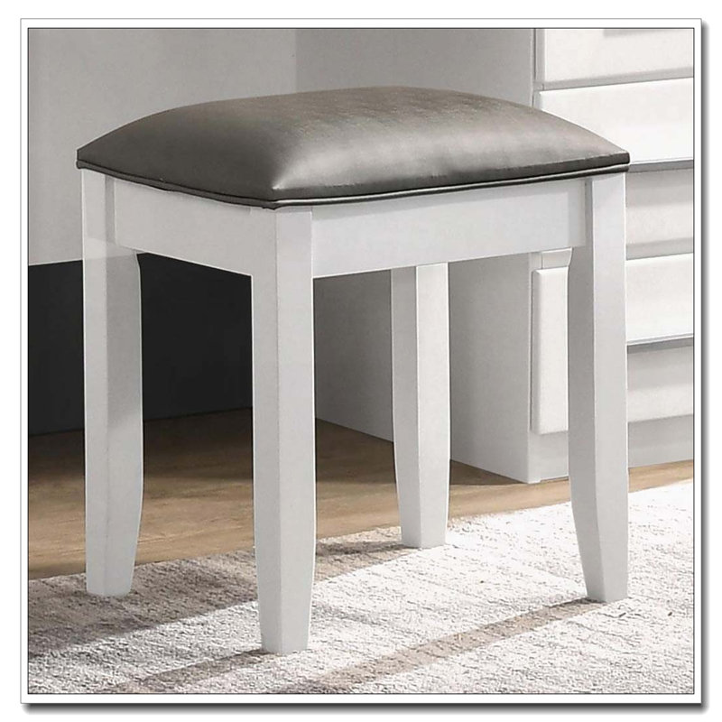 Tabouret de coiffeuse blanc brillant - siège rembourré - pieds fuselés - moderne