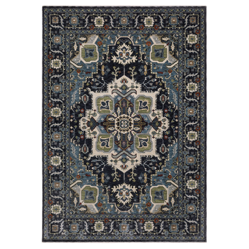 Caia Traditional Medallion Navy/ Blue Area Rug, Rectangle 9'10" x 12'11"