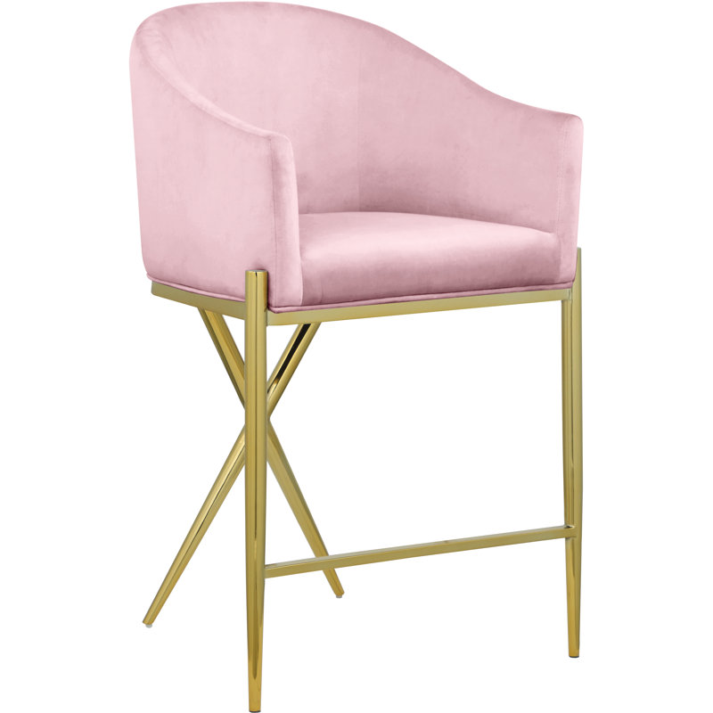 Xavier 26.5" Counter Stool, Pink Velvet, Gold