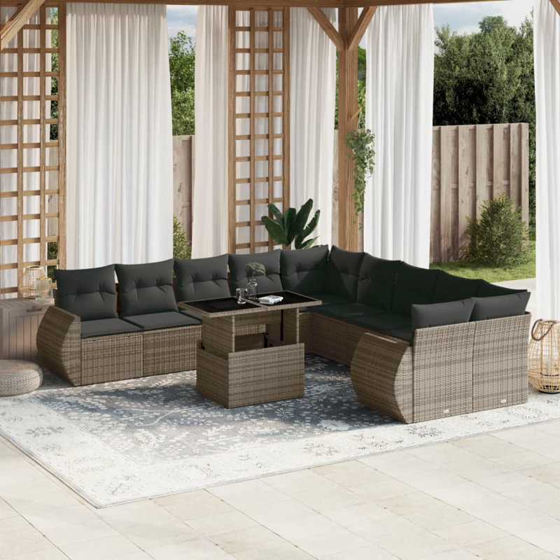 Ensemble de canapé de jardin Vidaxl PE rotin gris grand matériaux résistants à l'eau