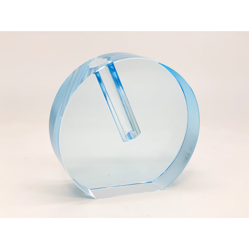 Crystal Glass Table Vase, 6" H x 6.25" W x 1.75" D, Blue
