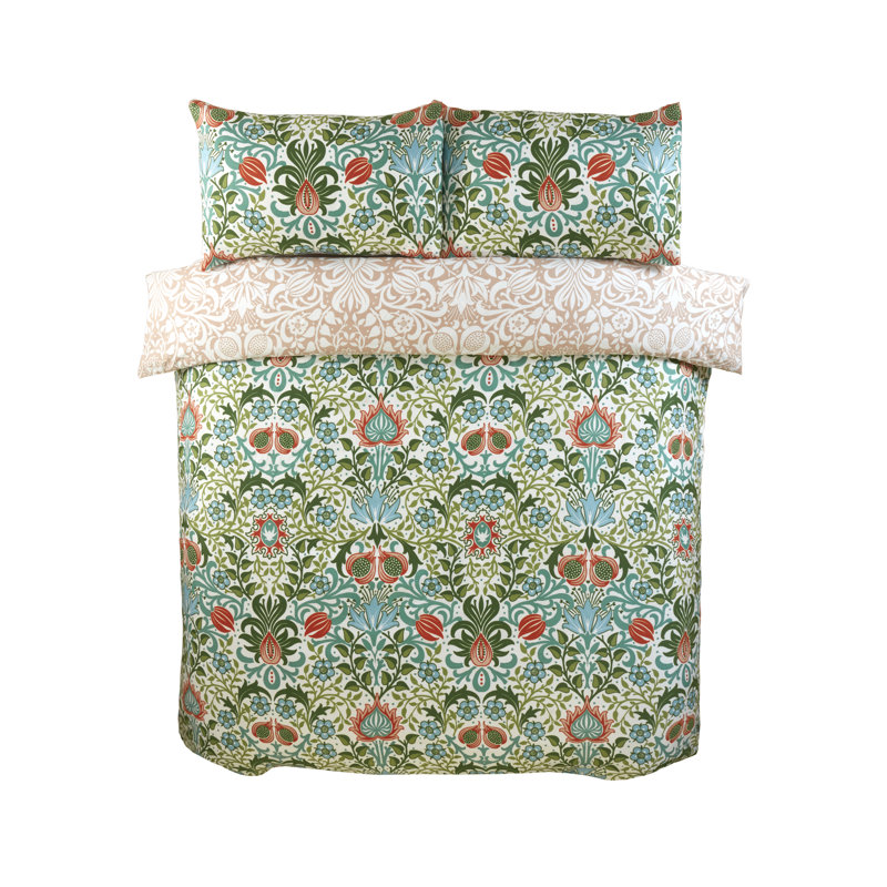 HERITAGE FLORA Polyester Floral Duvet Cover Set with Pillowcases Included, Kingsize, 3, Green