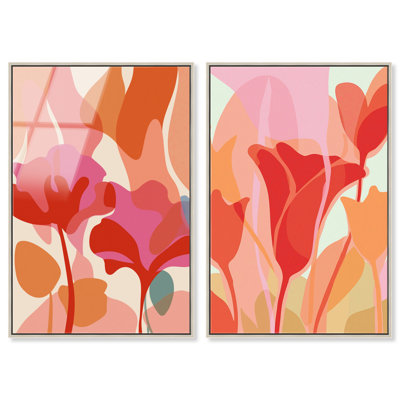 «Heart of a Flower Duo», ensemble de décorations murales en acrylique encadré par Art Remedy, cadre argenté, 24 x 36