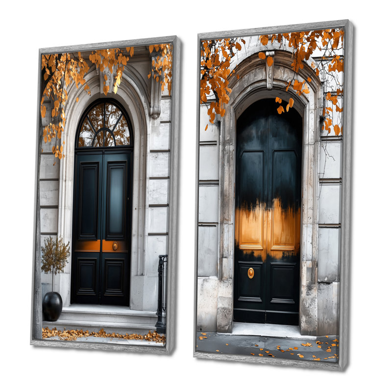«Paris Muse Dorsay Door I - City Paris Wall Art», ensemble de 2 pièces, H 28 po x l 24 po, Encadrement argenté