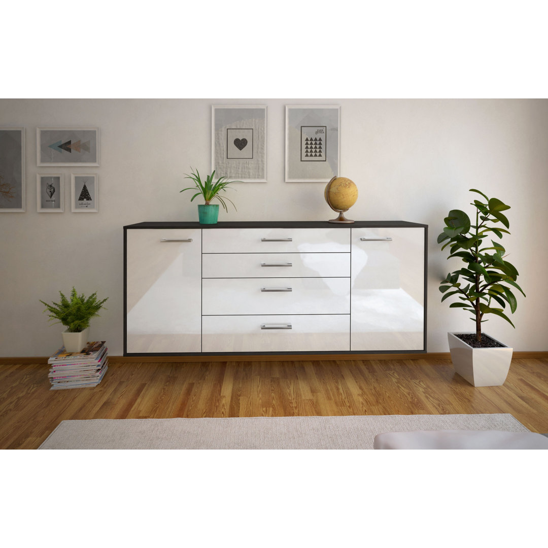 Sideboard Bridgeport, Farbe: Treibholz/Weiß, Fliegend/Metallgriffe, Größe: 180x79x35cm