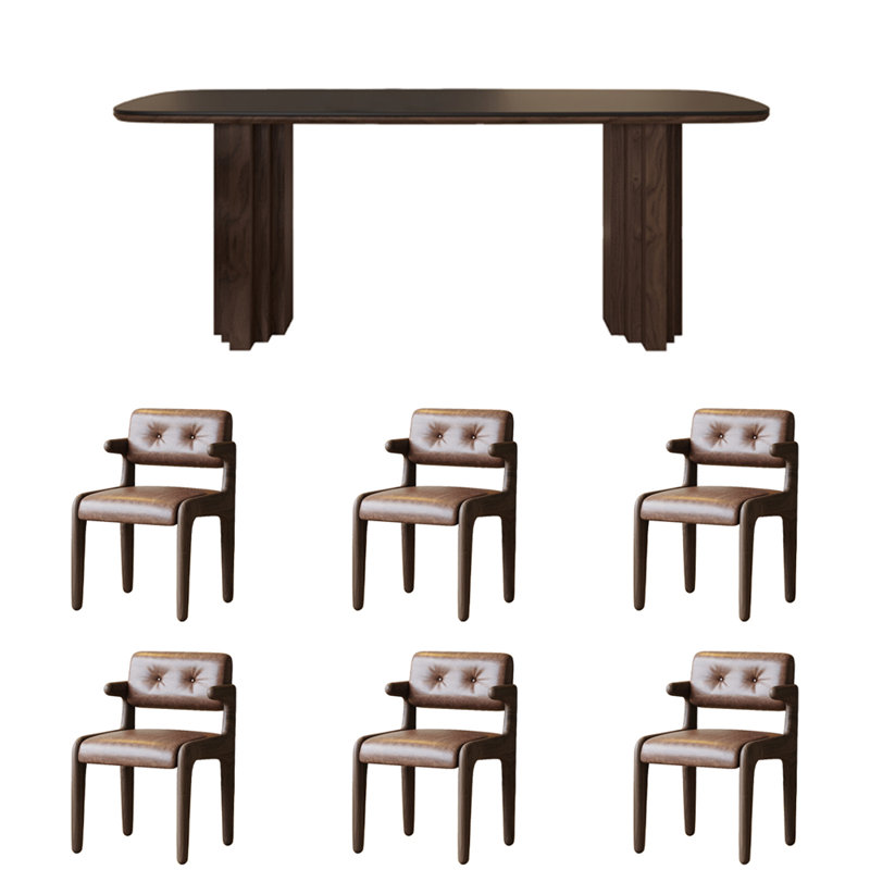 French retro simple rectangular dining table set, 29.5"H x 55.1"L x 31.5"W