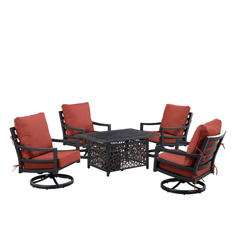 Ensemble de conversation d'extérieur pour 4 personnes avec coussins Demosthenes, Rouge